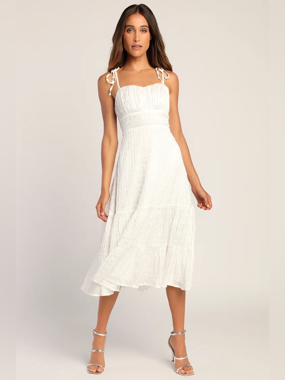 Lulu's White Tiered Midi Dress with Tie Straps